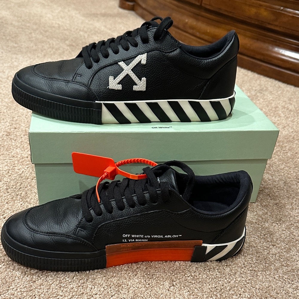 Authentic Off-White Black Sneakers Mens with White & Orange Accents $850 SAKS